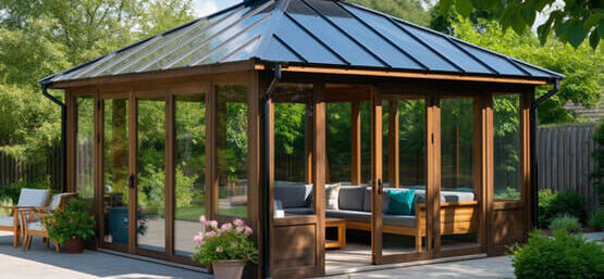 Теплое остекления беседки