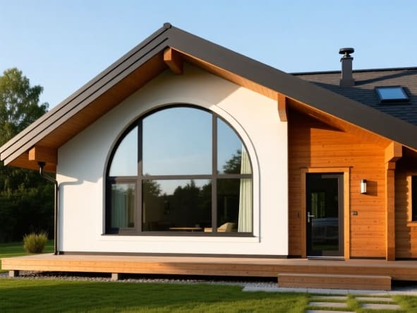 Полуциркулярные окна в современном коттедже