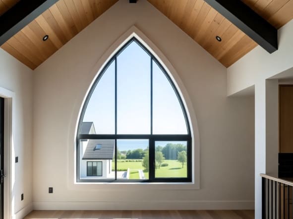 Стрельчатое арочное окно в современном доме